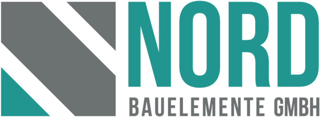 Logo der Firma "NORD Bauglemente GmbH" in teal und grau mit geometrischen Formen.