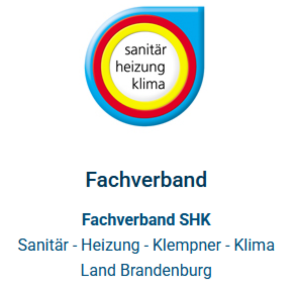 Logo des Fachverbands für Sanitär, Heizung, Klempner und Klima in Brandenburg mit entsprechenden Begriffen.